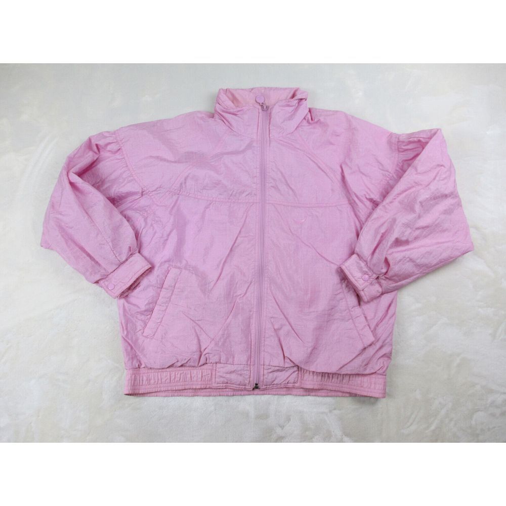 VINTAGE Adidas Jacket Womens Medium Pink Full Zip Trefoil Windbreaker Ladies*